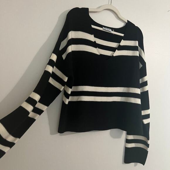 LNA Clothing Modal Blend Black & White Striped V Neck Long Sleeve Sweater Sz Lg - Picture 7 of 7